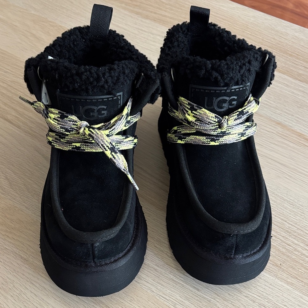 UGG Kids Black Boots with Patterned Laces